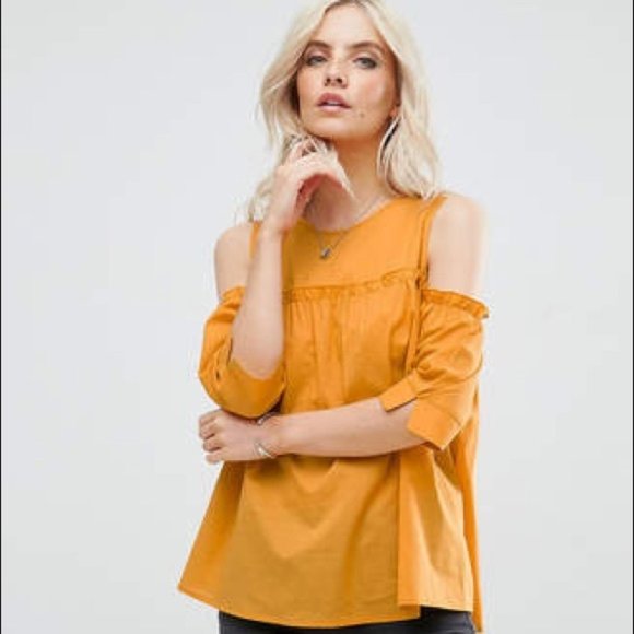 NWOT Missguided Petite Cold Shoulder Cotton Smock Top - Picture 1 of 3